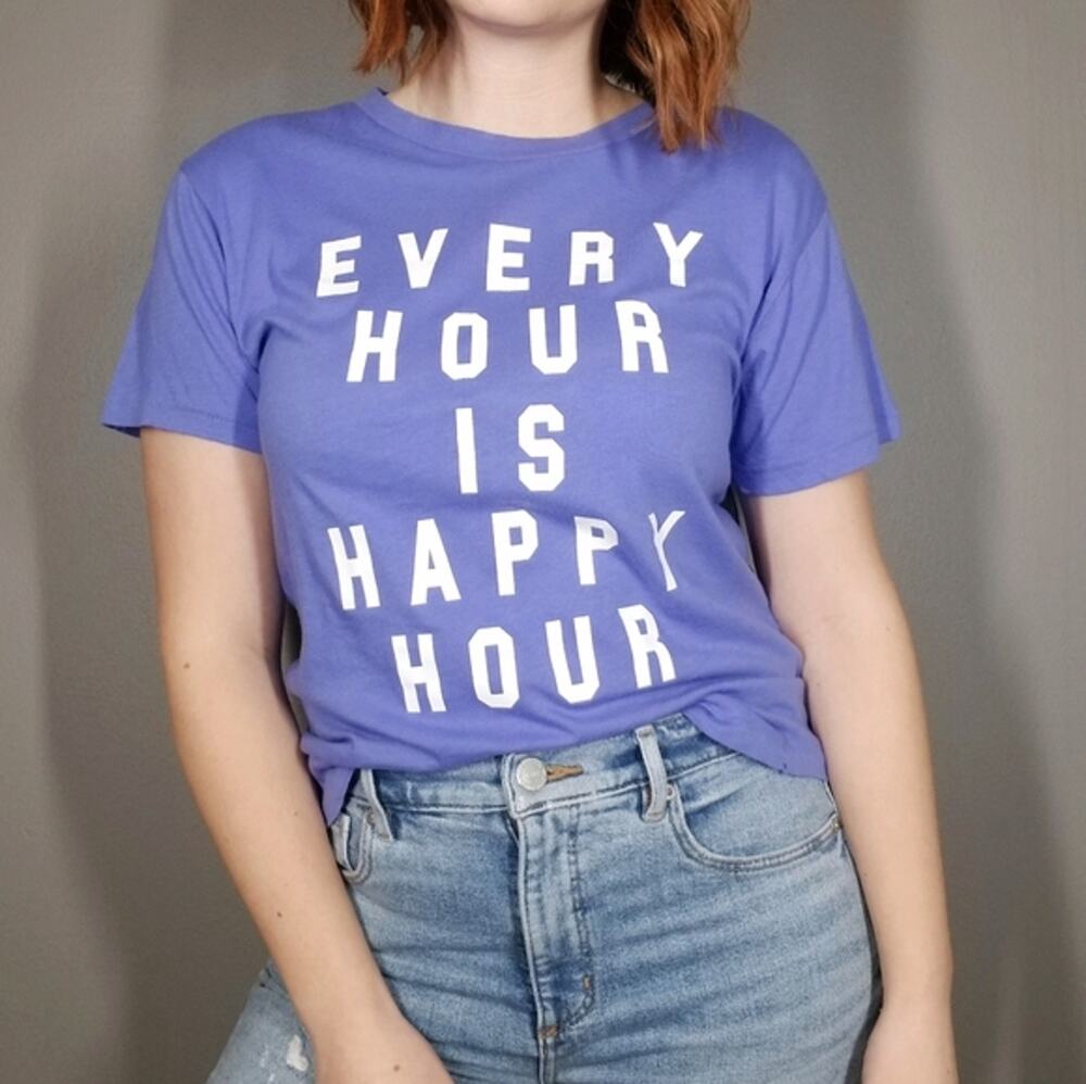 Wildfox Every hour is happy hour purple graphic t-shirt sz S